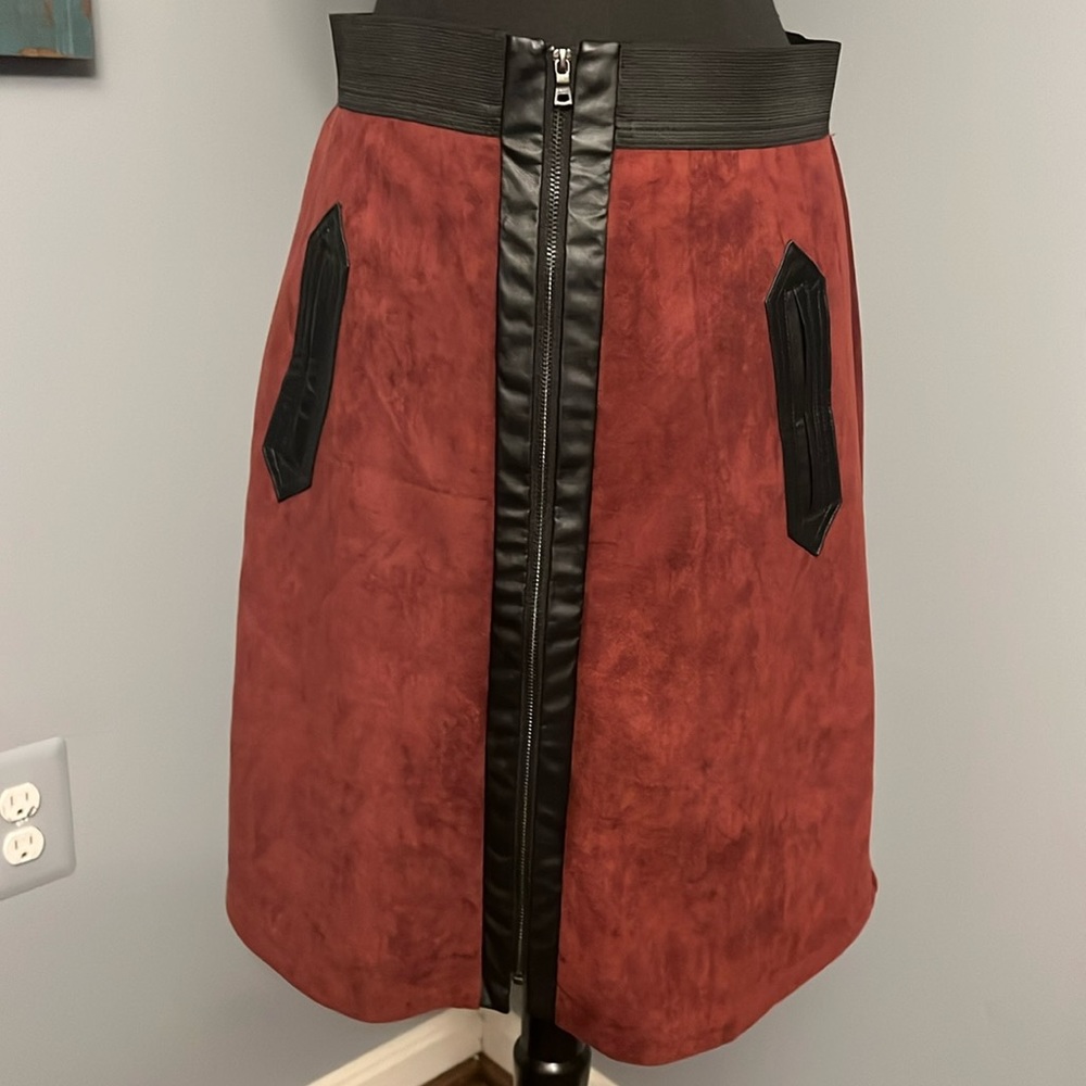 Velour Burgundy Skirt Vegan Leather trim
